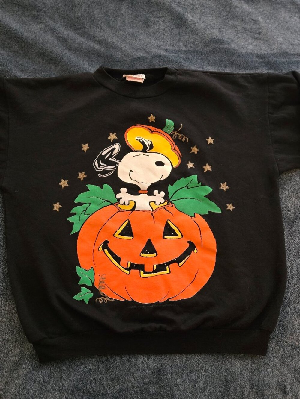 Peanuts Halloween Crewneck Vintage Graphic Sweater Black 90s Snoopy Large